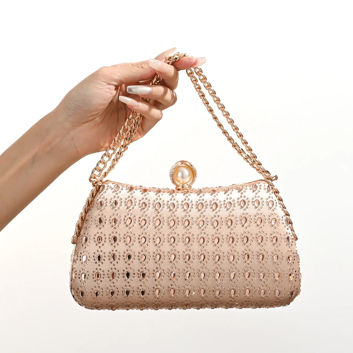

Luxury Crystal Diamond Inlay Evening Bags 2025 New Fashion Gold Chain Handbag Prom Party Shoulder Bag For Women Banquet Clutches