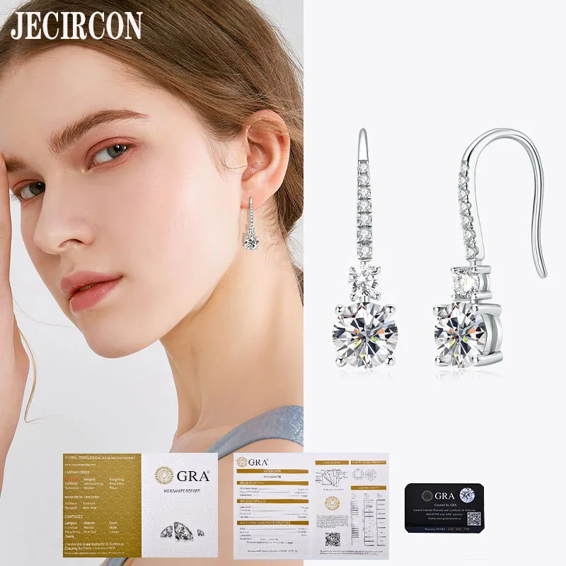 

JECIRCON All D Color Moissanite Earrings Sterling Silver 925 Non-fading European and American Classic Light Luxury Ear Hooks