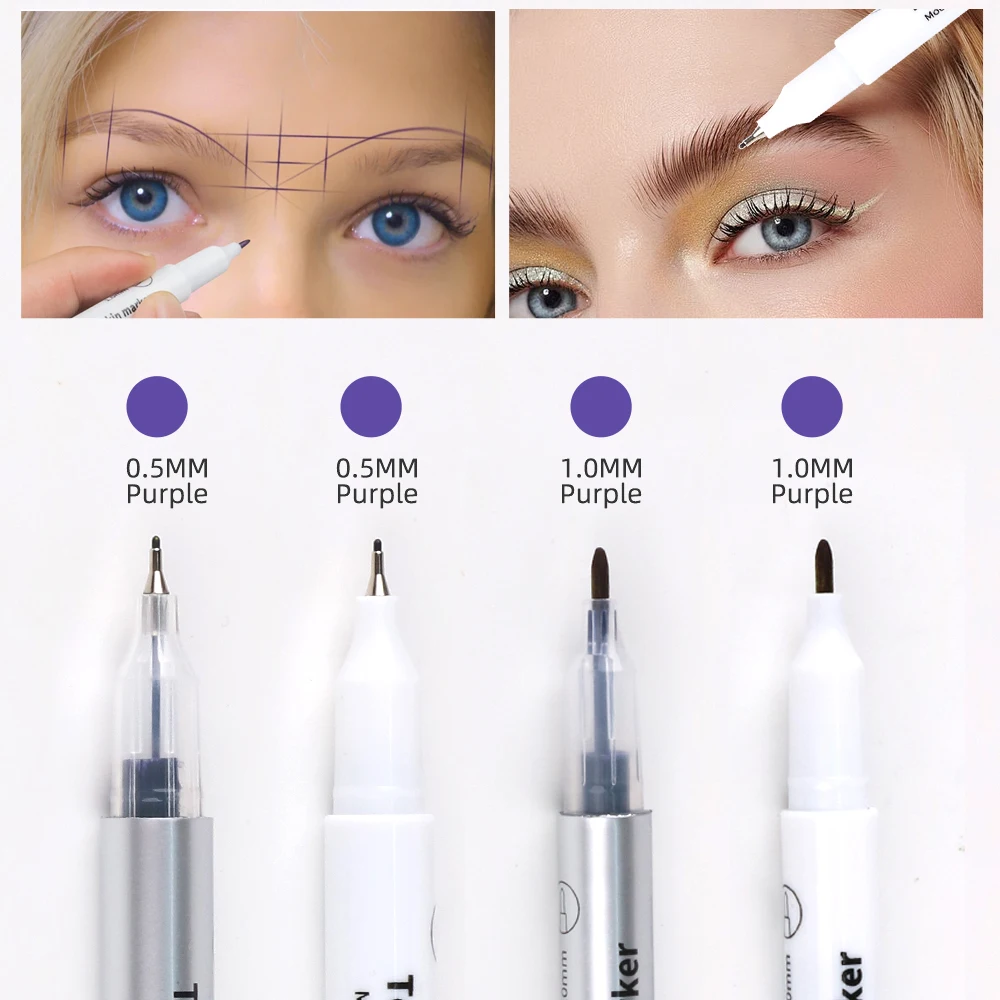 قلم تحديد المواقع للتطريز للحاجب ، علامة الإطار ، الحبر الأرجواني ، عبوة الرأس الأبيض الفضي والأرجواني ، جودة عالية #6