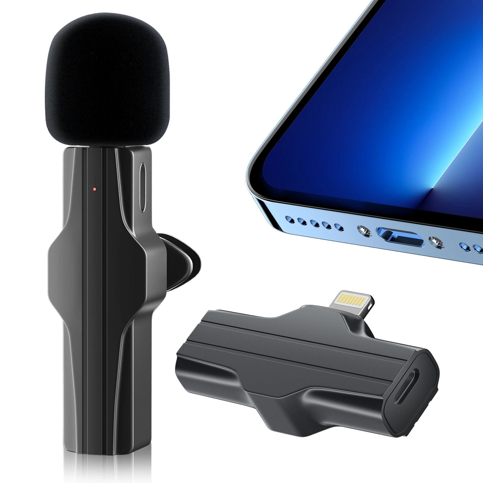 Lavalier ميكروفون لاسلكي صغير محمول تسجيل الصوت والفيديو ميكروفون صغير آيفون أندرويد البث المباشر الألعاب الهاتف هيئة التصنيع العسكري