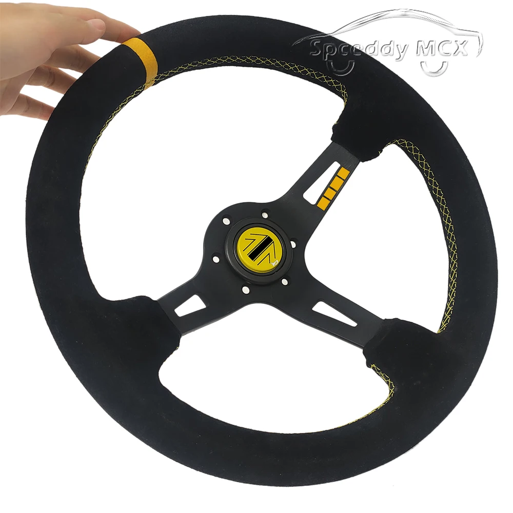 13inch 14inch 335mm Car Sport Deep Dish Suede Leather Steering Wheel Yellow Japan JDM Style Steering  Wheel