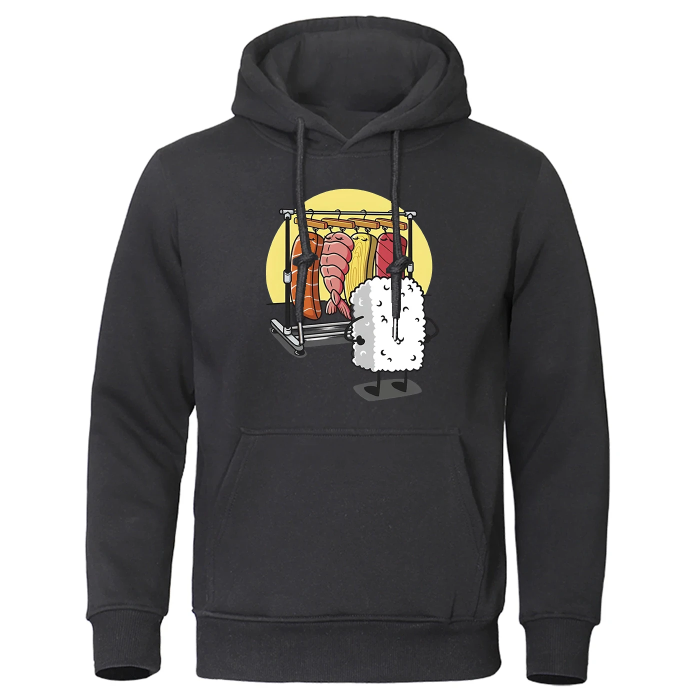 Herren 2025, Frühling und Herbst, praktischer Stoff, geeignet für eng anliegende Kleidung, Kapuzenpullover, lustiger Mantel mit Sushi-Garderobe und Logo-Aufdruck