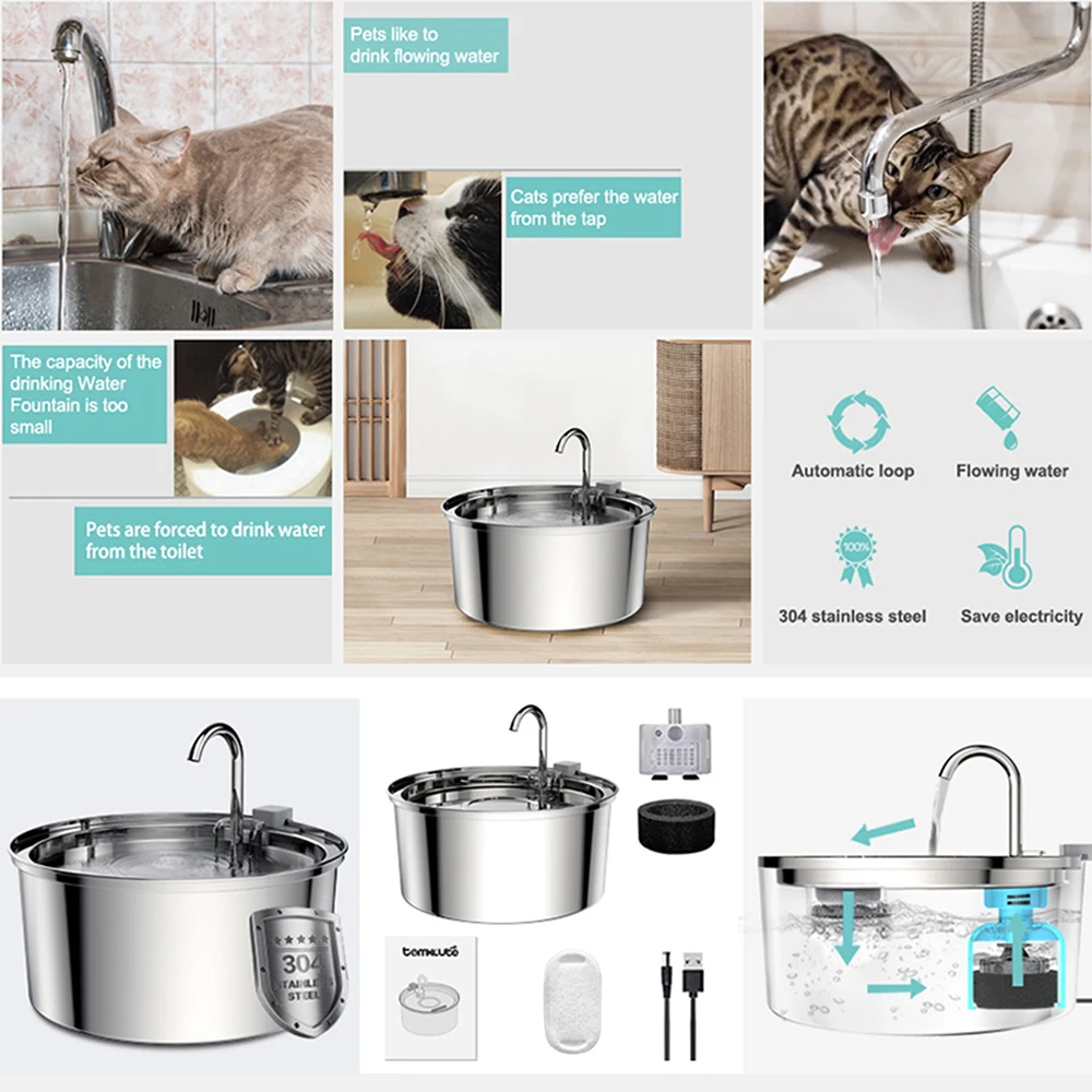 Automatischer Katzenwasserbrunnen, intelligenter Haustierwasserspender mit Filter, Trinkbrunnen für Katzen und Hunde, extrem leise Wasserpumpe – Detail 4