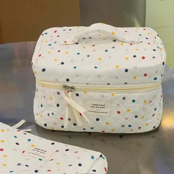 Women Colorful Dots Tote Makeup Storage Bag Portable Travel Organizer Cosmetic Quilted Bag Handbag Ladies Pouch For Lipsticks