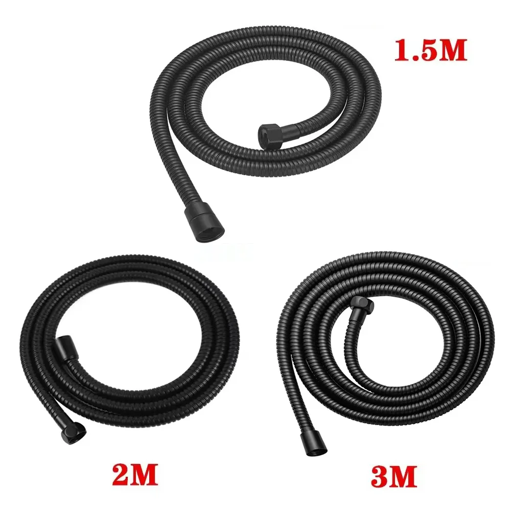 Manguera de ducha Flexible de alta calidad, color negro, 1,5 m/2m /3m, G1/2 pulgadas, tubo de extensión de ducha con cabezal de agua de baño cromado de acero inoxidable