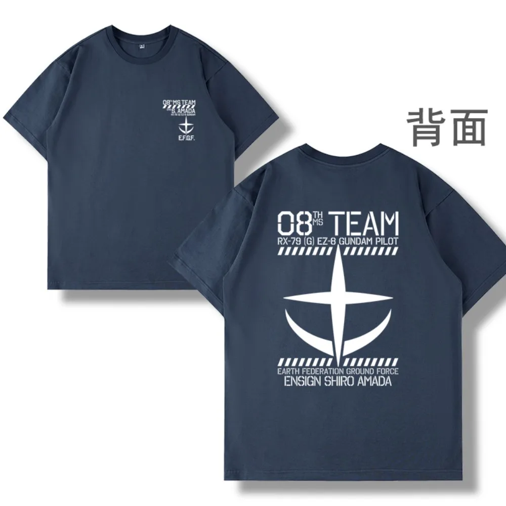 Koszulka Gundam Męska Anime Bawełna Krótki Rękaw Federacja Ziemi EFF Anaheim Company Oversize Luźny Krój Wygodna Odzież Uliczna