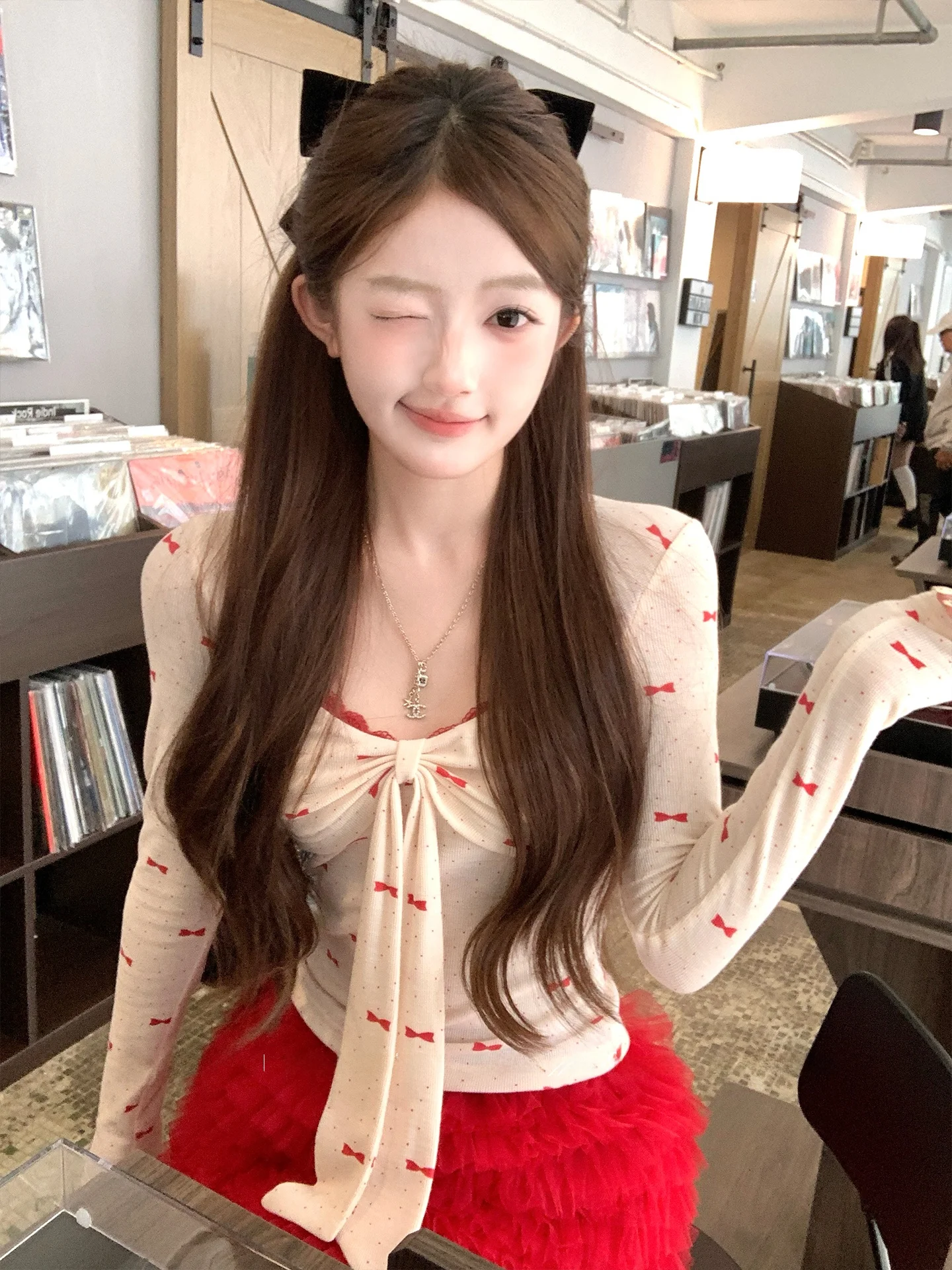 

Топ женский облегающий из трикотажа с узором в горошек, корейский стиль, с узлом...