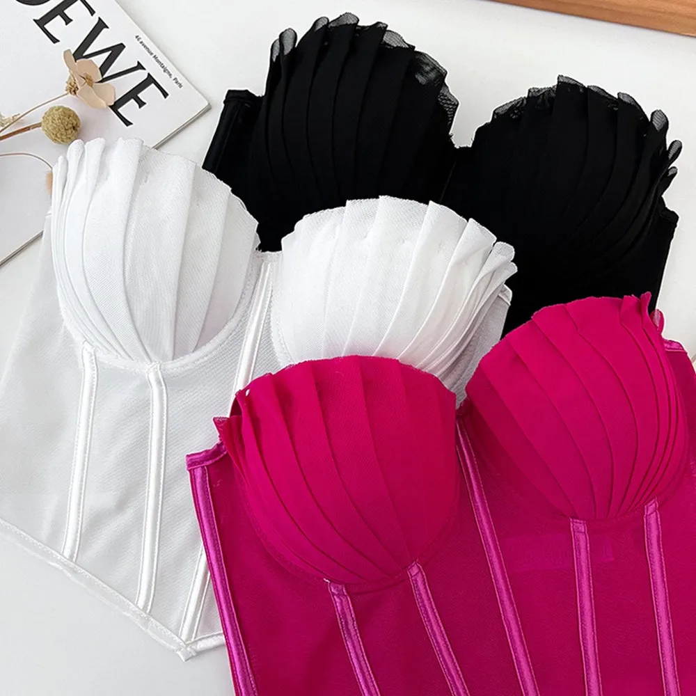 Pleated Mesh Sexy Lady Corset Irregular Design Shell Shape Sweet Bustier Elegant Ballet Like Camiso Party Events Women Crop Top