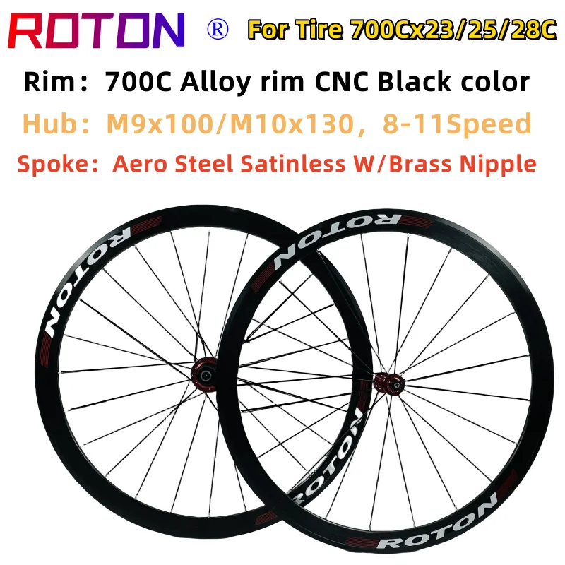 Roda de bicicleta ROTON-Aluminum Alloy Road, 700C, V, Barke, Dianteiro, Traseiro, QR Wheelset, 700x23-25C Pneu, Super Shine