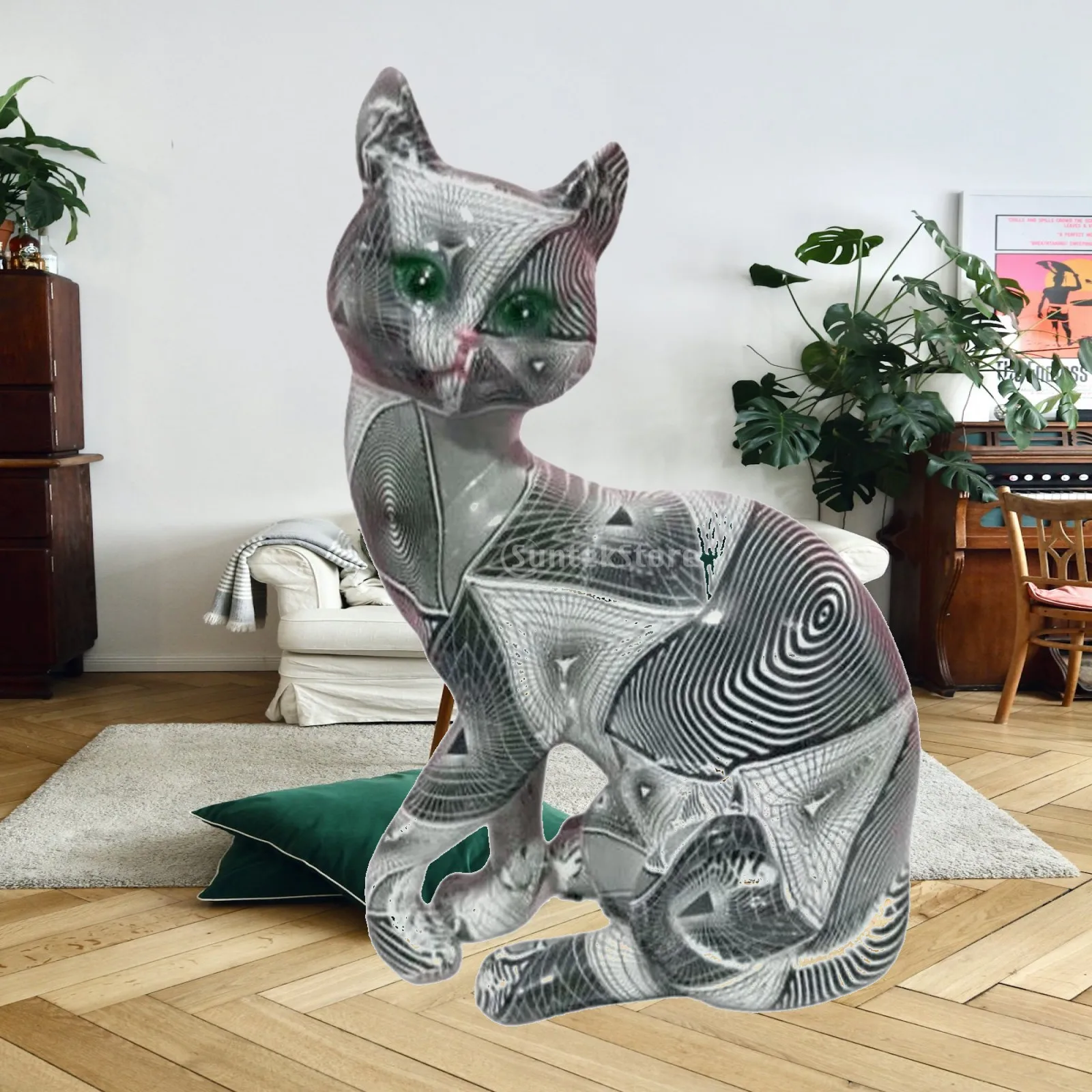 Colorful Cat Statue Tabletop Ornament Cat Figurine for Bedroom Delicate