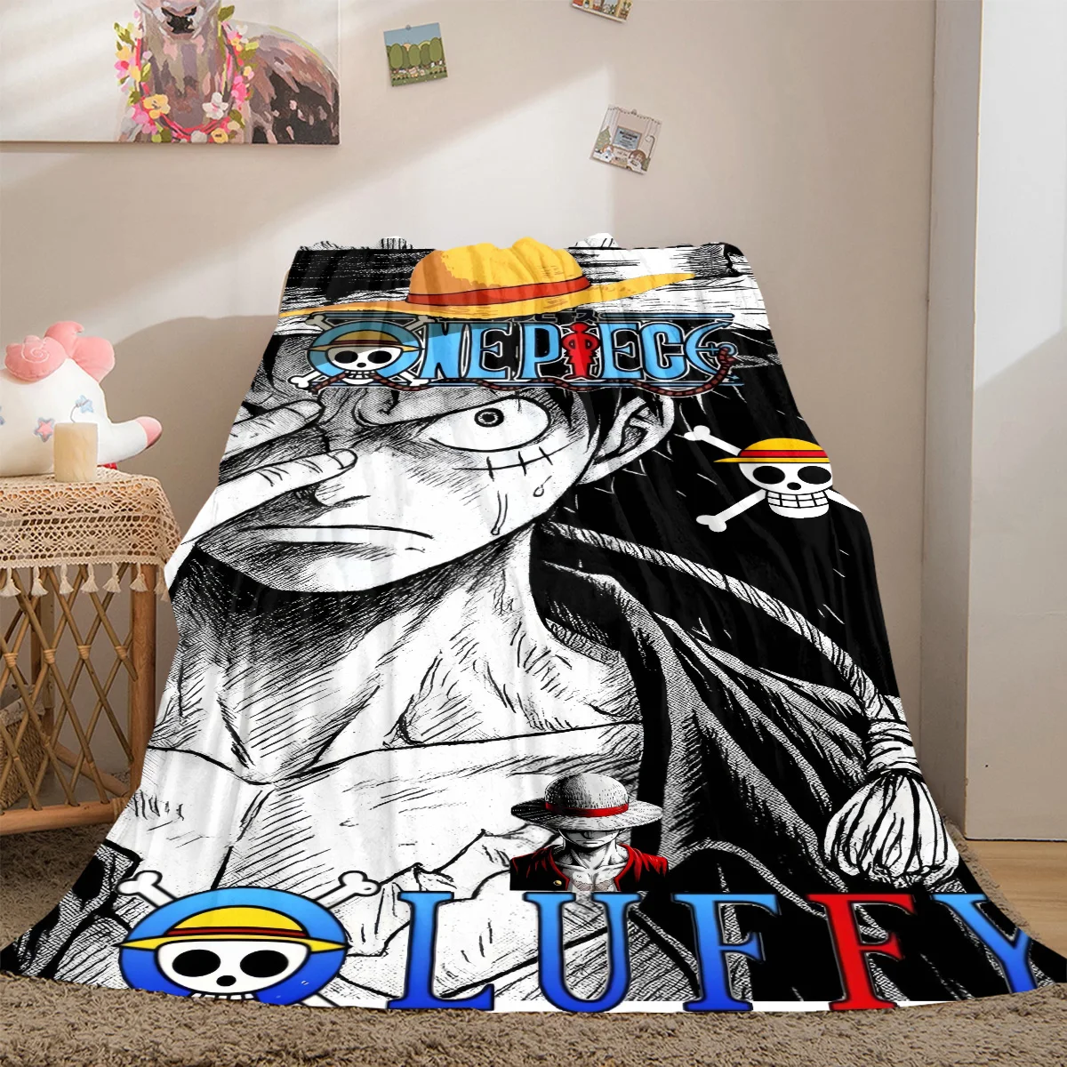 Anime Luffy Pirate All-Season Versatile Travel Blanket Compact Suitable for Office Nap & Outdoor Camping LXR146