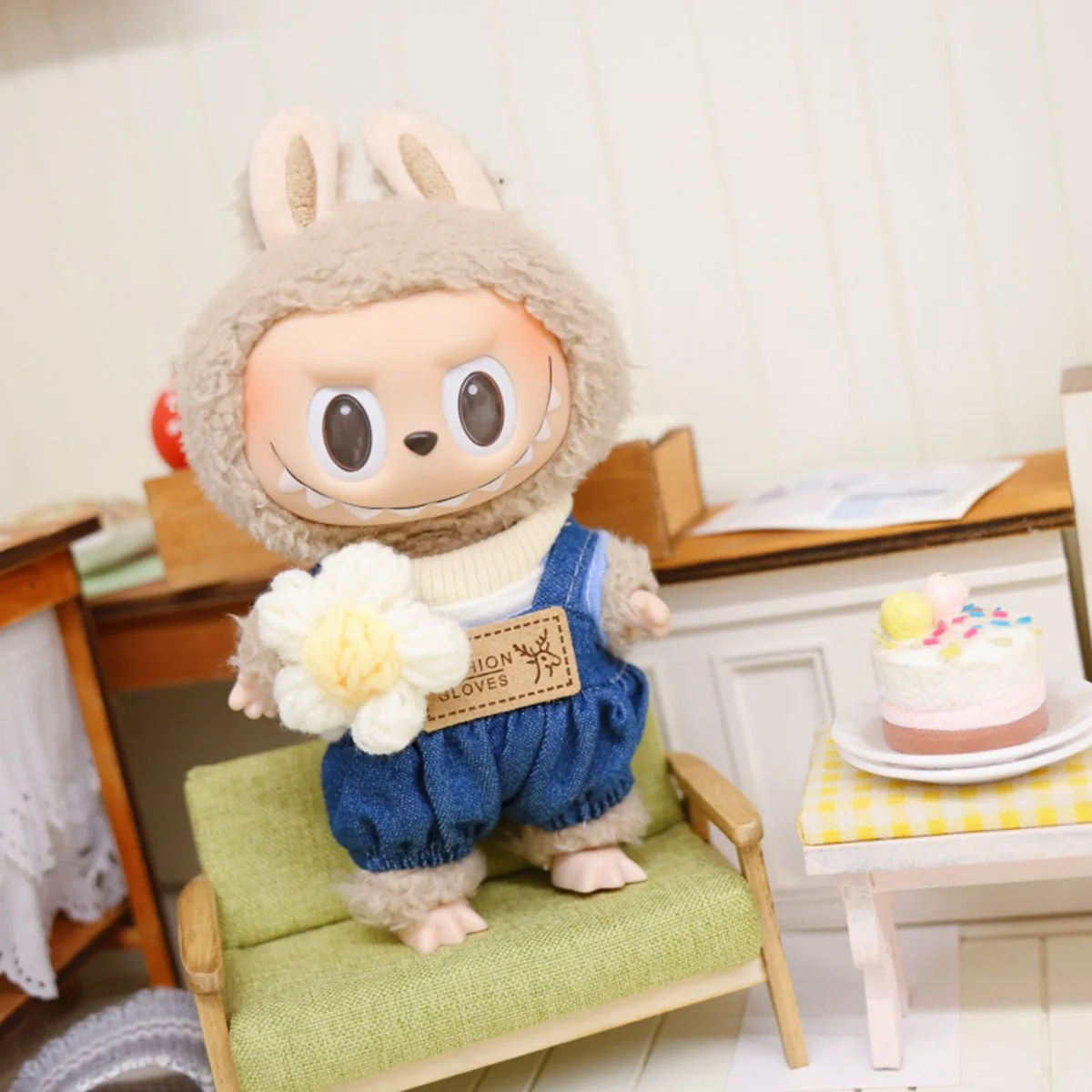 

DIY Doll Outfit Cute Mini Doll Clothes Soft Flower Strap Pants Bunny Set for Labubu Doll Accessories Gift ﻿