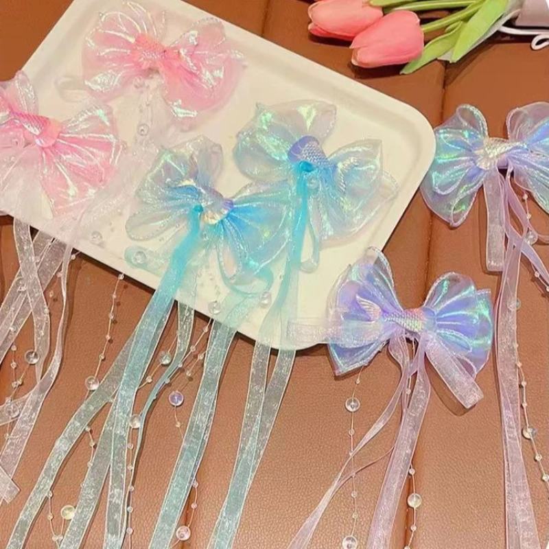 

1pc Embroidered Floreal Children's Bow Fluttering Ribbon Hairpin for Women Girls Rainbow Chiffon Bow Hair Clips Hair Accessories