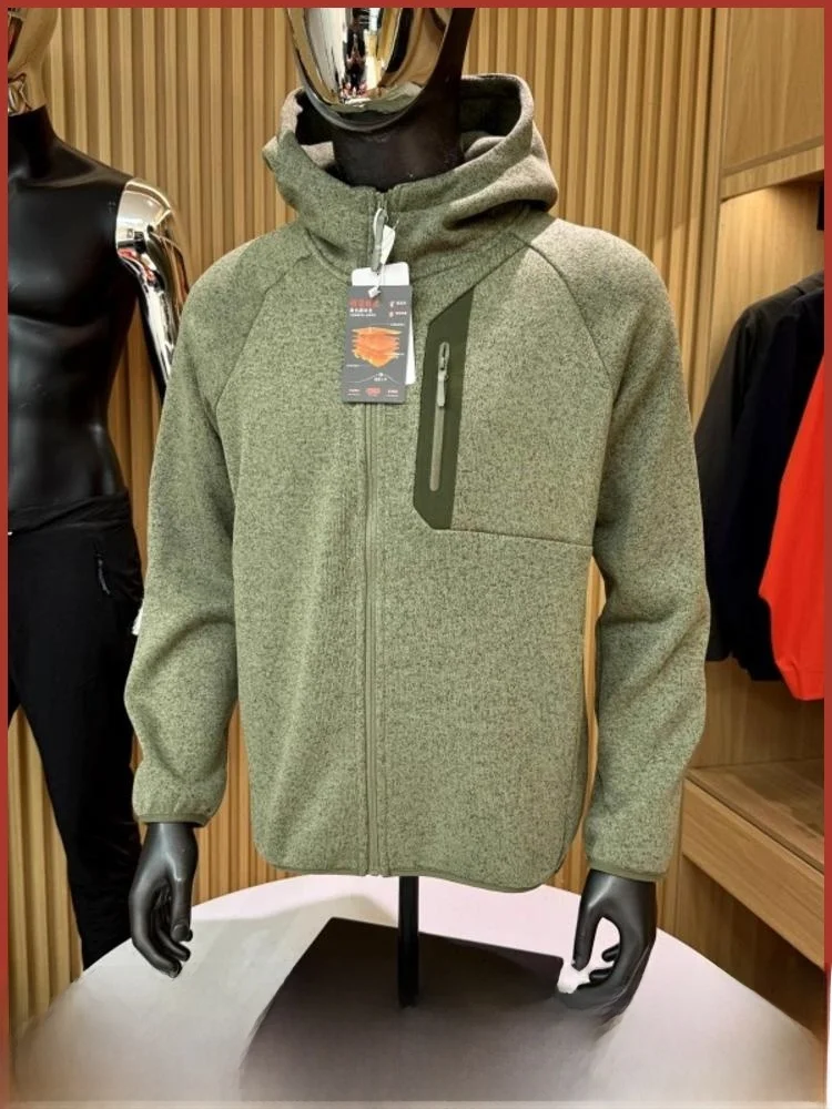 

Men's Knitted Fce Hoodie Jaet Casual Warm Outerwear Long Sve Stand Fit Polyester Fiber Autumn Winter Outdoor Coat