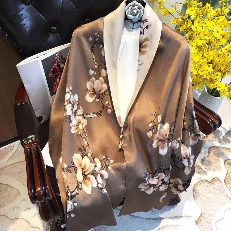 

Silk Scarf Women Printed Silk Wrap Long Spring Summer Ladies Double layered Chinese Shawl Silk Scarf Luxury E5766