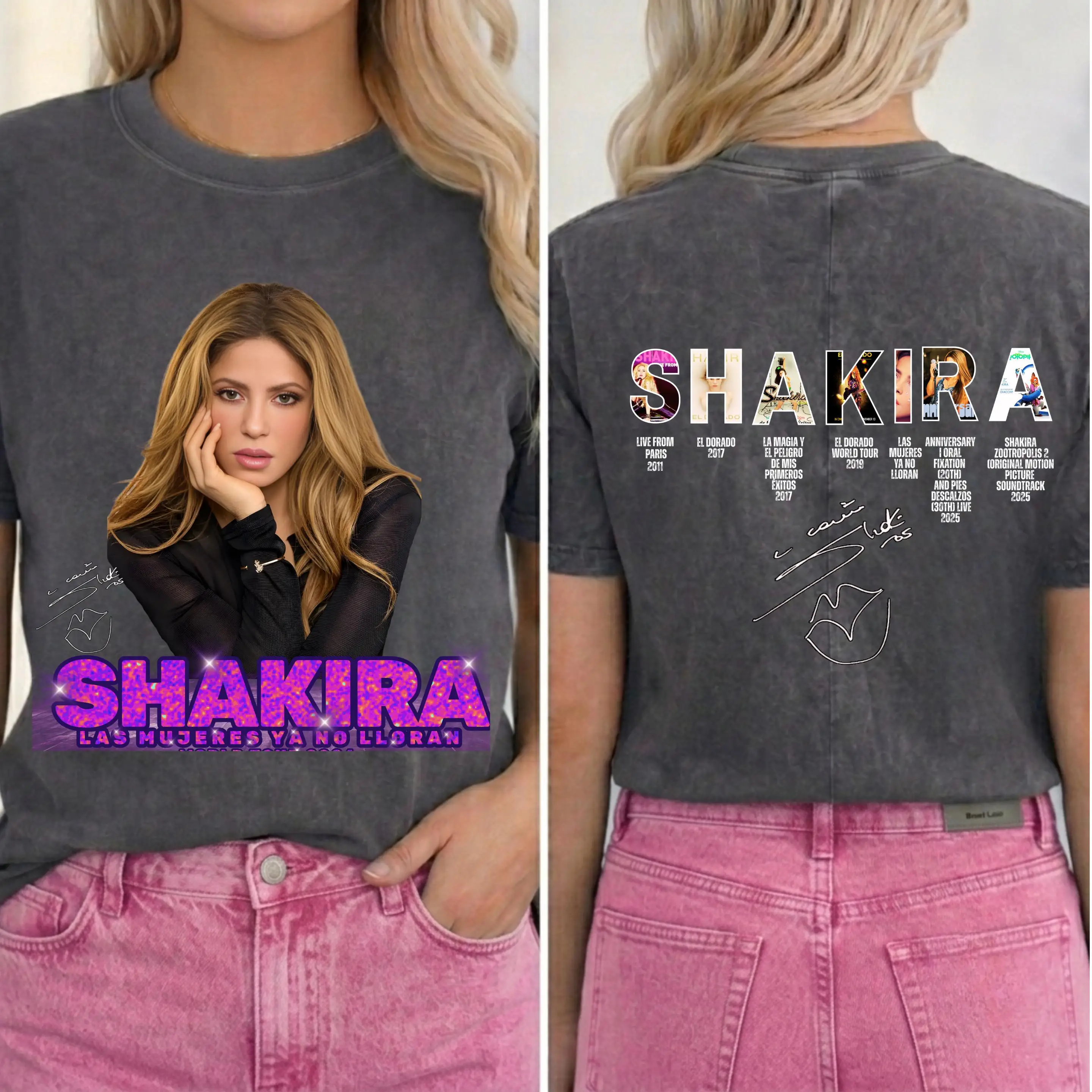 Shakira Las Mujeres Ya No Lloran Tour 2026 T-Shirt, Shakira Konzert-T-Shirt, Geschenk für Latein-Pop-Fans, beidseitiges Tour-T-Shirt – Detail 4