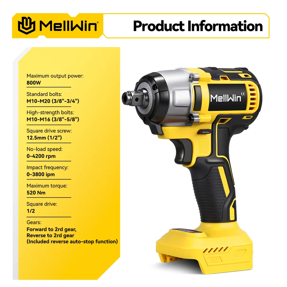 MELLWIN 520N.M 3IN1 Brushless Multi Electric Impact Wrench Cordless Electric Drill Screwdriver Tools For Makita 18V Battery Pin