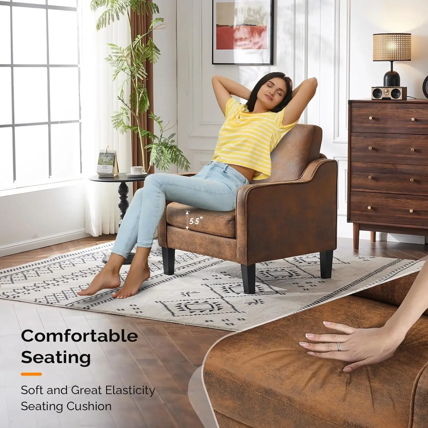 Cadeira de destaque para sala de estar cadeira de leitura rústica para quarto cadeira de braço colher meados do século moderno acento