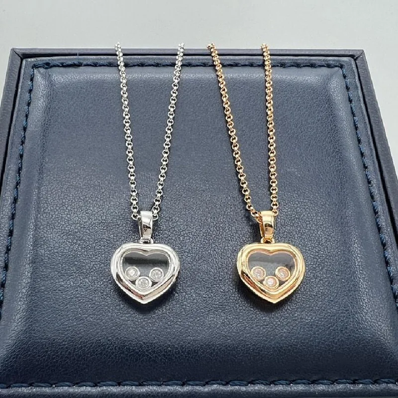 

Designer Collection Fashion Necklace Earrings Women Lady Inlay Three Cubic Zircon Plated Gold Color Heart Shaped Pendant Chain