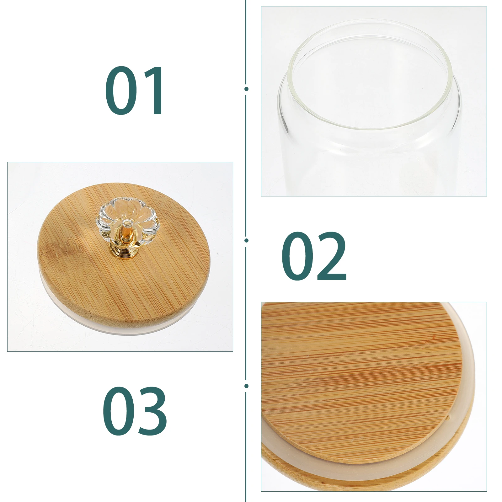 

2pcs Glass Tea Jar Wide Mouth Transparent Design Food Seal Pot Bamboo Lid Storage Container Tea Canister Household
