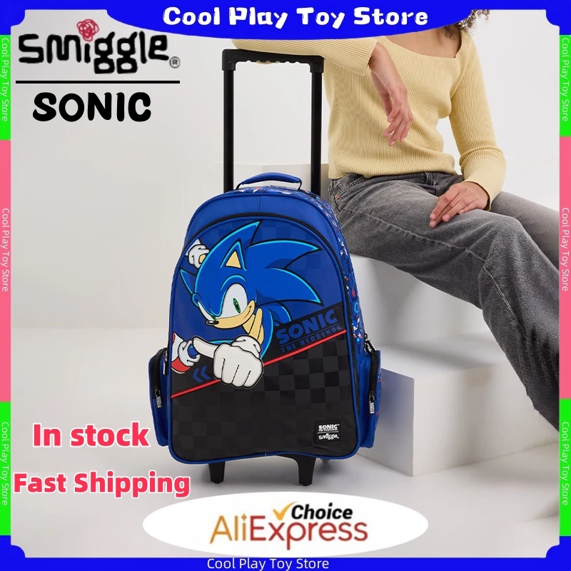 Genuine Australia Smiggle Trolley Backpack Children School Bag Sonic Backpack Trolley With Light Up Wheels Student Gift