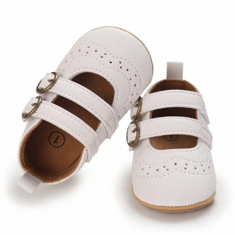 Baby Casual Schoenen Baby Non Slip Rubber Zachte Zool Platte Pu Eerste Wandelaar Pasgeboren Streep Decoratie Mary Janes