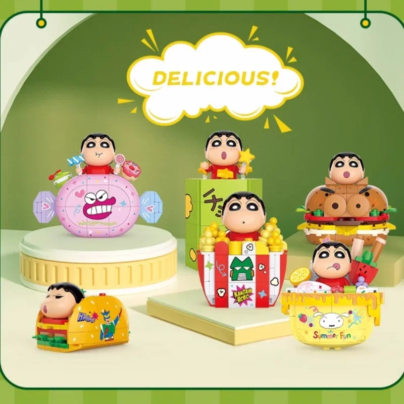 Crayon Shin-Chan Building Blocks Modelo, Série Snack, Puzzle Assembly, Desktop Ornamentos, Pequenas Partículas Brinquedos, Presente da coleção