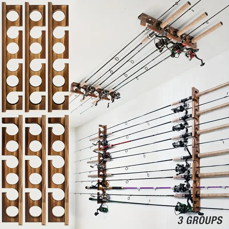 

1pair Fishing Rod Holders Up to 6 Rods Fishing Pole Rod Racks Wall or Ceiling Mounted Fishing Pole Rod Holder for Garage Storage