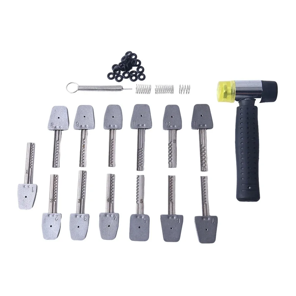 13pcs-stainless-steel-bump-keys-with-hammer-set-professional-padlockshims-locksmith-supplies-repair-tools