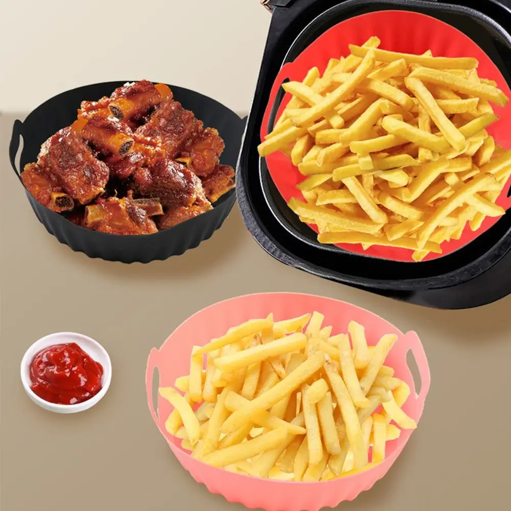 New Silicone Air Fryer Baking Pan Foldable Heat Resistant Round Baking Tray Non-stick Reusable Air Fryer Basket Kitchen Baking