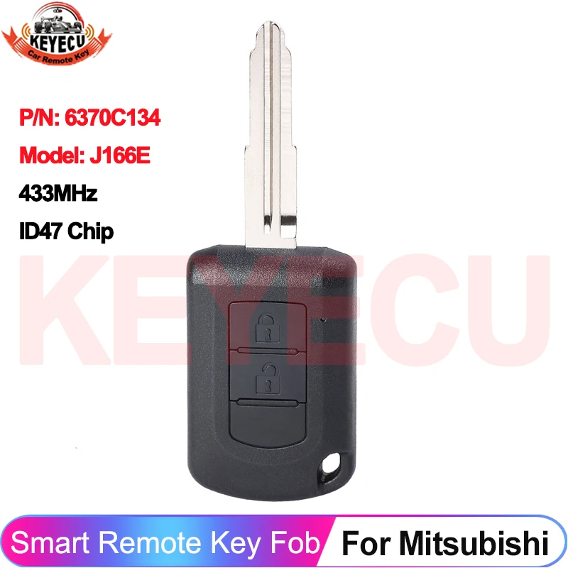 KEYECU P/N: 6370C134 J166E Head Car Remote Key For Mitsubishi Eclipse Cross 2017 2018 2019 2020 2 Buttons 433MHz ID47 Chip