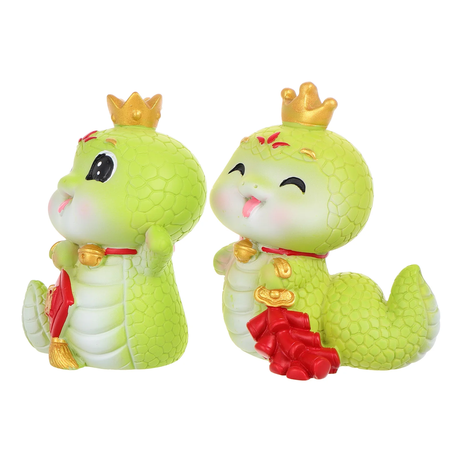 

2Pcs Crown Snake Figurine Shaking Head Zodiac Ornament Home Decor Chinese Tradition Resin Desk Nightstand Party Favor