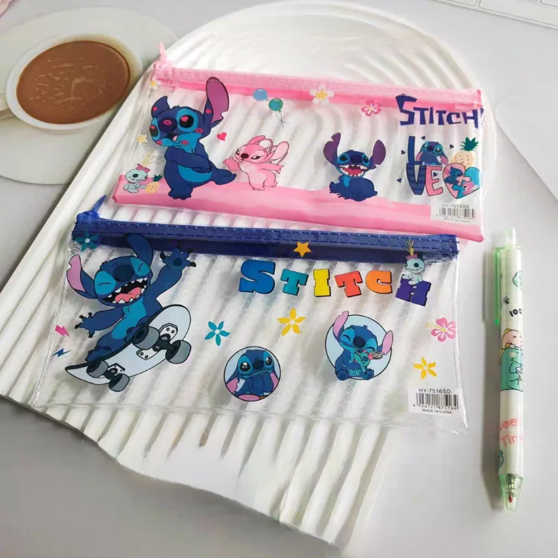 

Чехол для ручки на молнии Disney Stitch, сумка для хранения периферийных изделий в стиле аниме, прозрачная сумка для хранения документов, офиса, студенческие канцелярские принадлежности