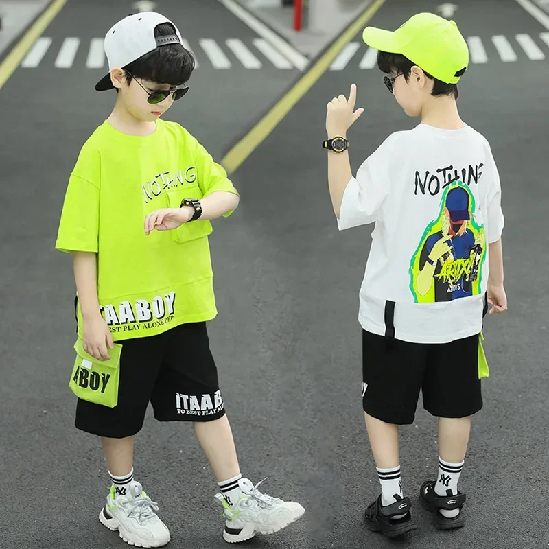 Boys Summer Suit Baby Hip Hop Short Sleeve + Pants 2piece Children Cotton Sportswear Kid Boys Clothing Set