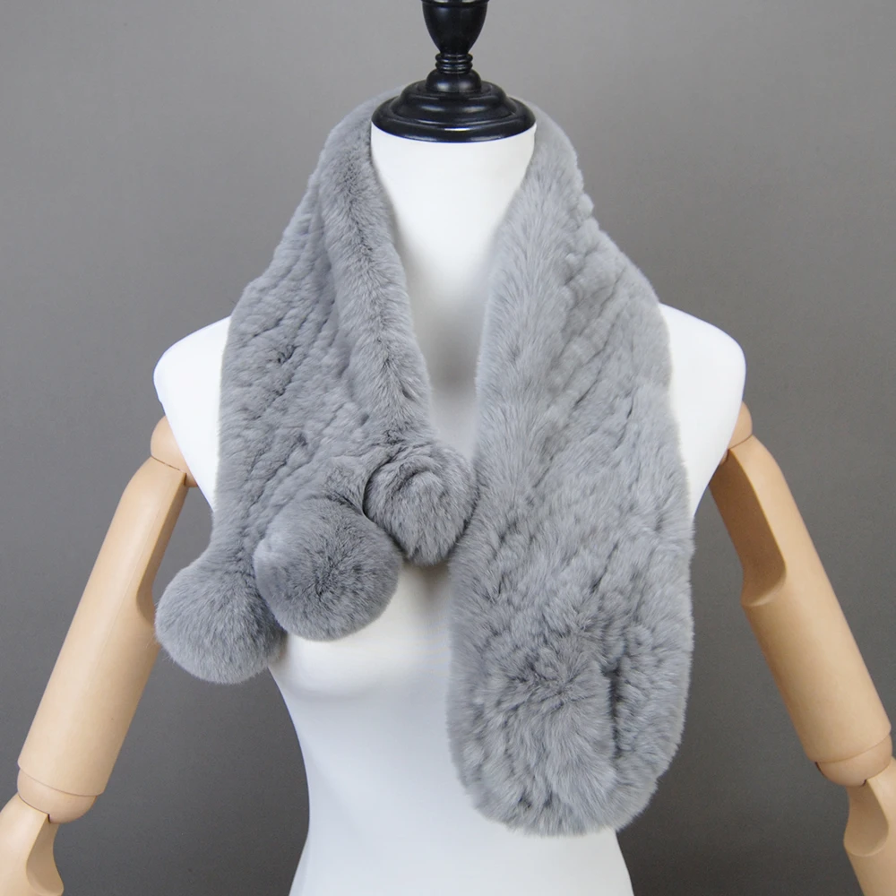 New 2024 Winter Real Rex Rabbit Fur Scarves Women 100% Natural Rex Rabbit Fur Muffler Lady Knitted Genuine Fur Neck Warmer Scarf