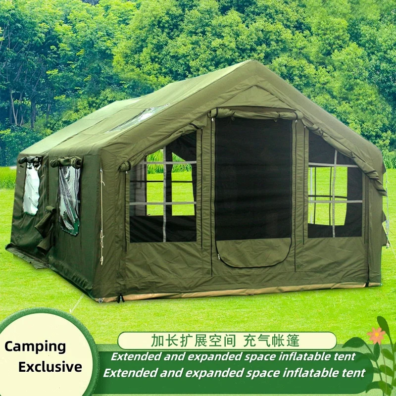 Inflatable Camping Tent, 15-16 sqm 6-8 Person Waterproof Outdoor Tent, Oxford Canvas Air Tent