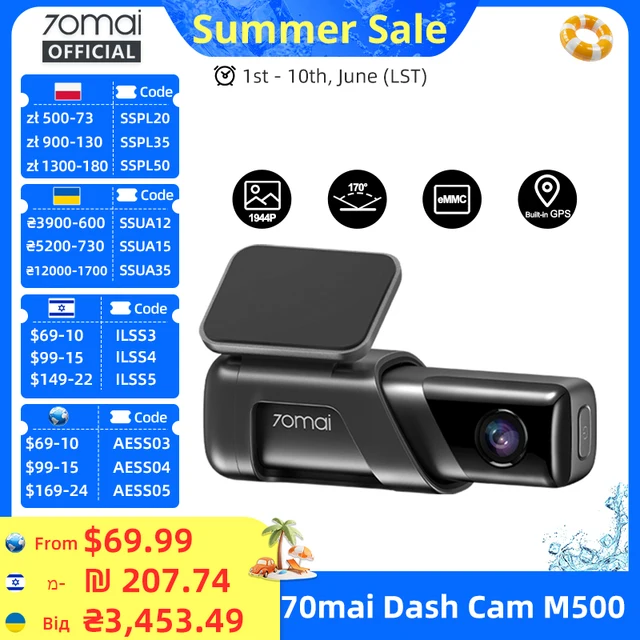 70mai Kamera samochodowa M500 1944P 170FOV 70mai M500 Rejestrator samochodowy Rejestrator GPS ADAS 24H Monitor parkowania eMMC wbudowana pamięć masowa