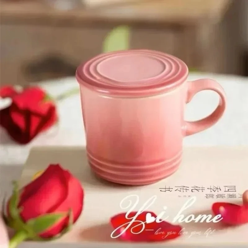 

French Color Macaron Rainbow Cup with Lid, Multi Color Ceramic Coffee Mug, Makeup Drinking Utensils, Household Single Food