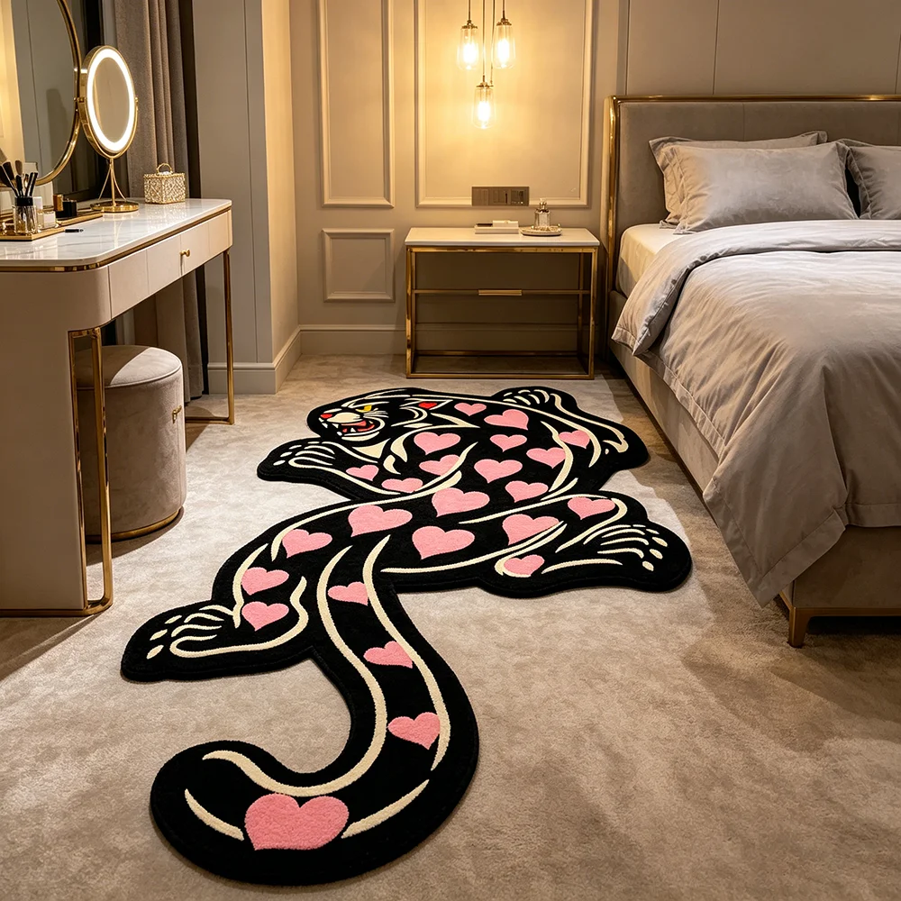 Pink Leopard Irregular-Shaped Rug Cool Unique Creative Home Decor for The Living Room Carpet Luxury Bedroom Bedside Floor Mat