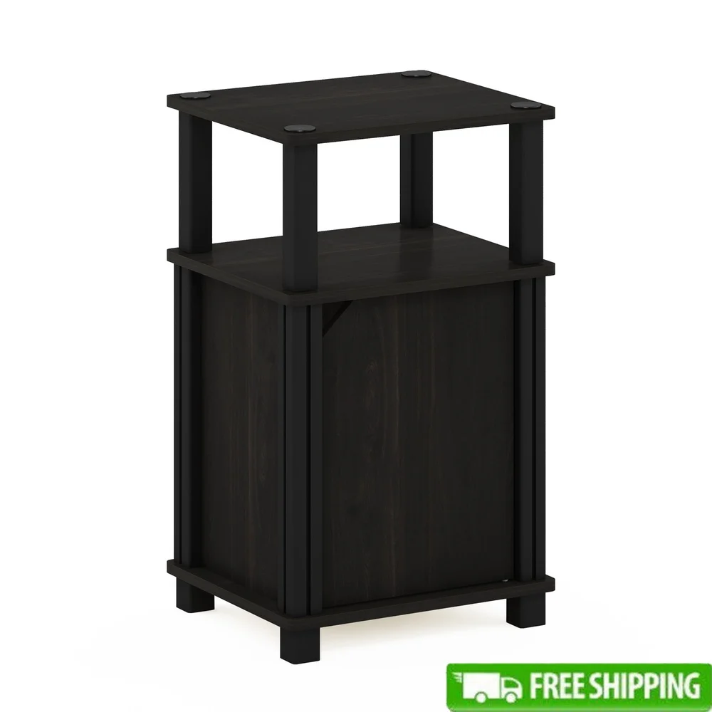 

3-Tier End Table with Door Espresso Black Storage Shelf Books Magazines Indoor Use Durable CARB Composite Wood Assembly Required