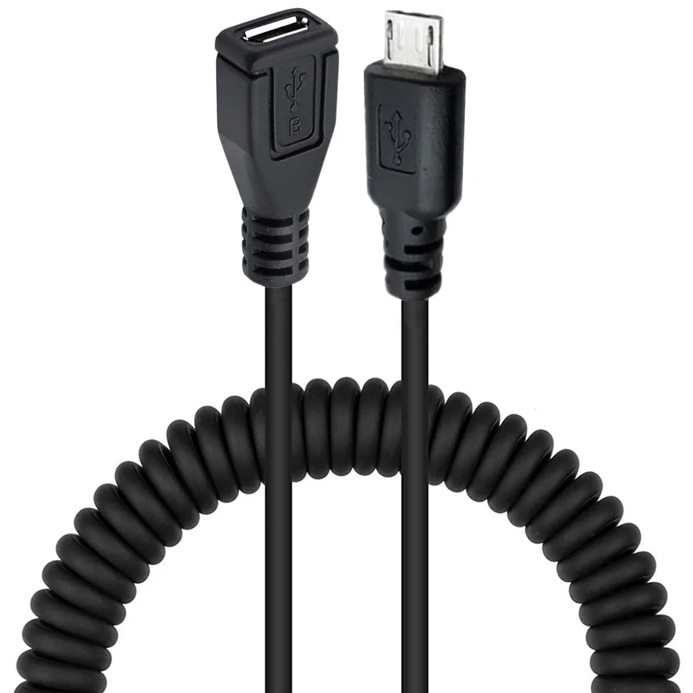 5FT Spiral Coiled Up Down Left Right Angled Micro USB B 5 Pin 5P Male to Female Spring Retractable Curl extension Cable 1.5m