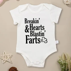 Onesies engraçados do verão para o bebê recém-nascido, Breakin Hearts Print, roupas de algodão para menino e menina, manga curta, o pescoço, macacão infantil