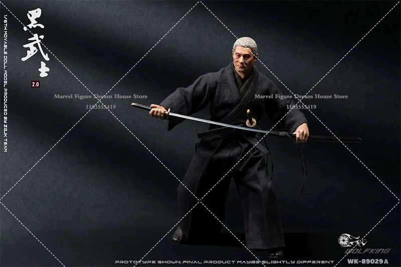 Original WOLFKING WK-89029 SAMURAI 1/6 Male Black Knight Kitano Takeshi Head Sculpt Samurai Uniform Set Fit 12'' Action Figure