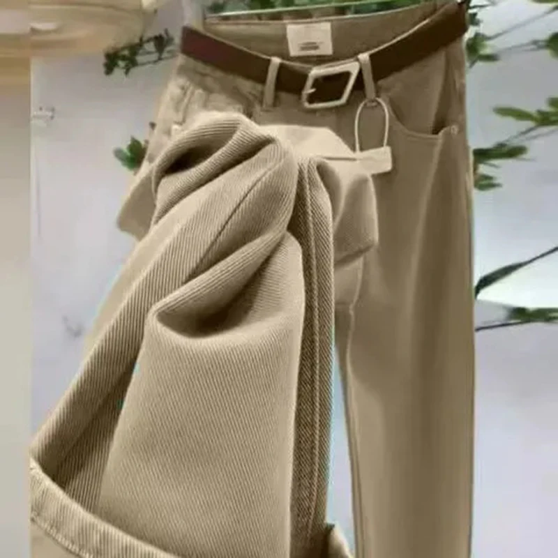 

Korean Casual Wide Leg Denim Pants Women High-Waist Streetwear No Belt Loose Straight Jeans Bf Harajuku All Match Pear Trousers