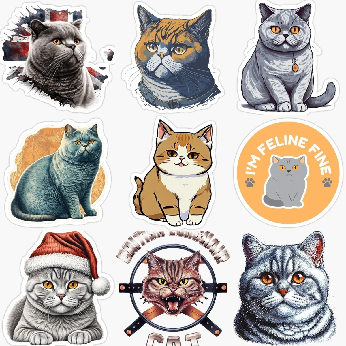 Creative British Shorthair Cat Cute Pets PVC Waterproof Sticker Decorate for Car Van Door Wall Window Bicycle Decal Accessories