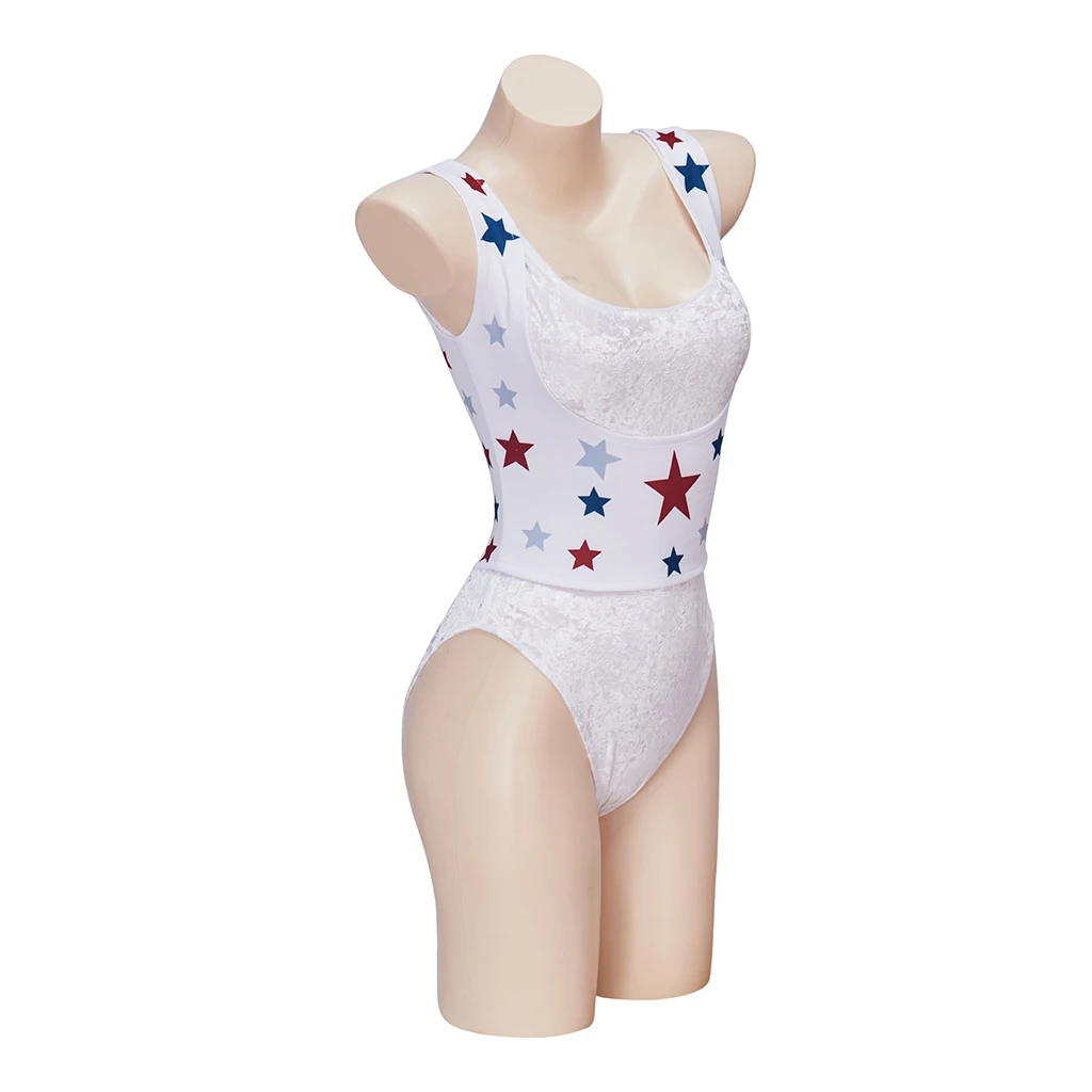 Glow Debbie Cosplay Bodysuit Sexy Women White Swimsuit Star Print Jumpsuit Beach Party Bathing Suit Stage Show Battle Outfits