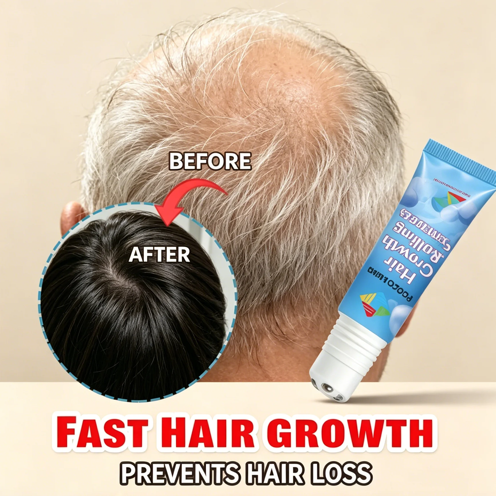 Copper Peptide Hair Growth Roll-on, No-rinse, Repairs hair roots from the root, promotes hair growth and thickening