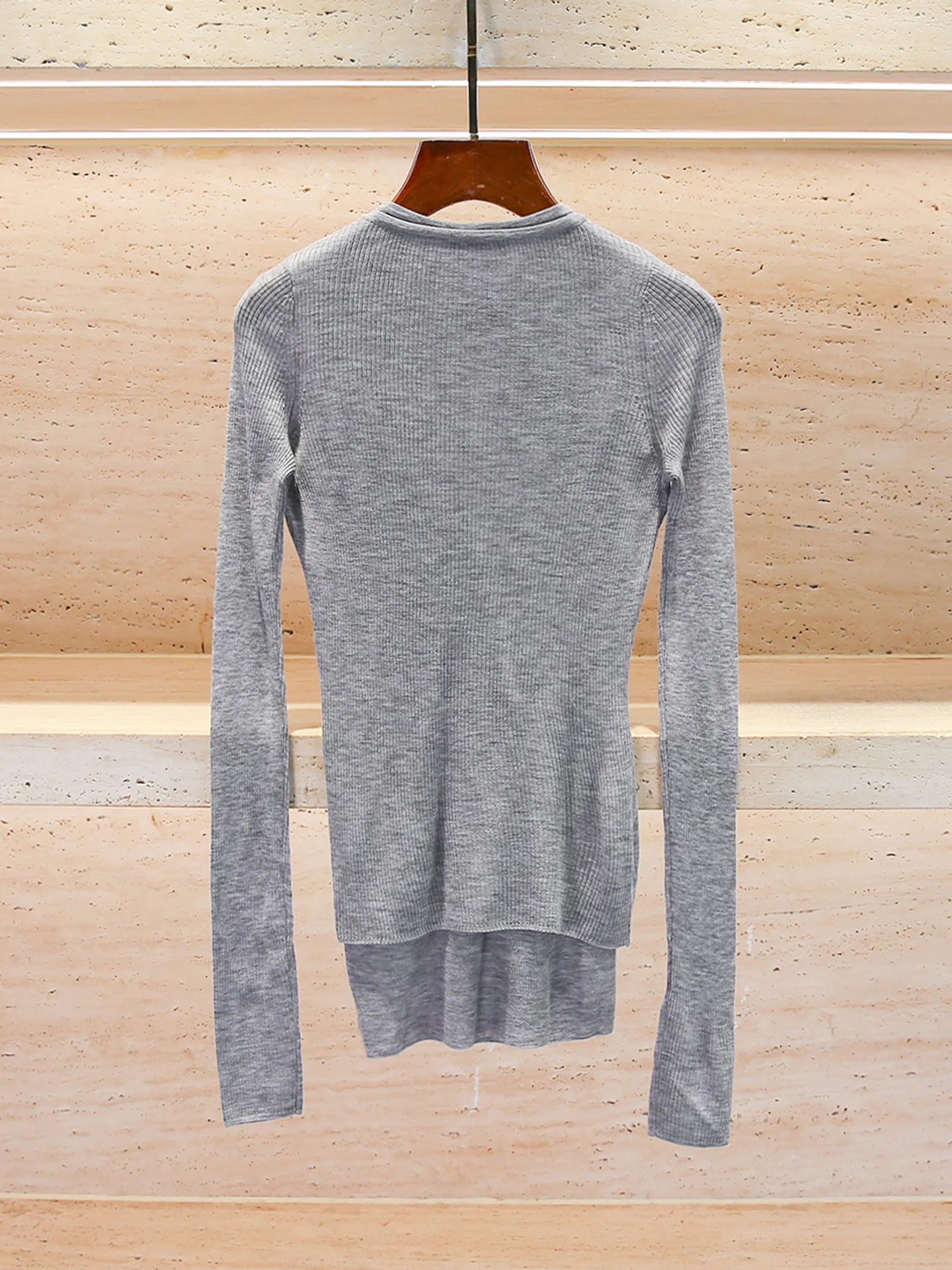 Slim Fit Casual Versátil Top de Malha Feminino Faion Outono Inverno Commute Sle Acolchoado redondo Ne Long Sve Respirável