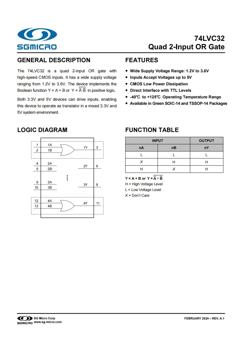 10Pcs/Lot 74LVC125AXS14G/TR SOIC-14,Marking：08BXS14,Quad Buffer with 3-State Output