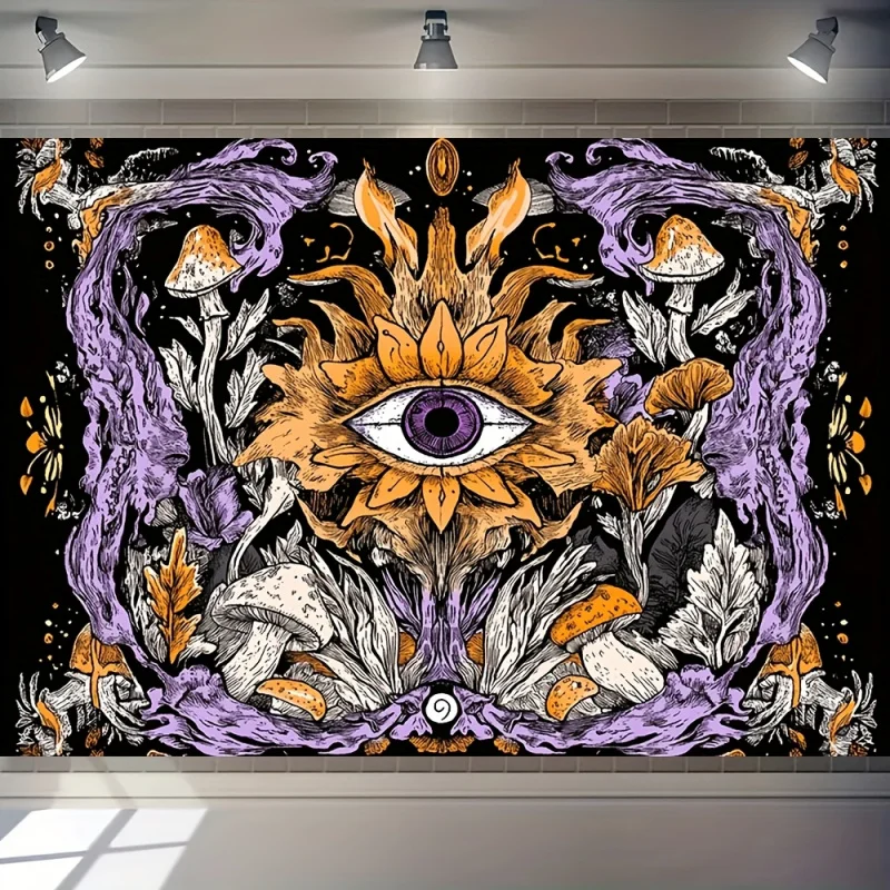 VIKAMA Mystic Eye Boho Wandteppich – Lila kosmische Pilzkunst für Wohnzimmer, Schlafzimmer, Musikfestival-Dekoration